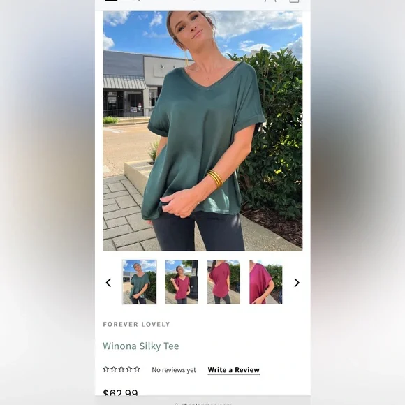 🆕 Forever Lovely, Winona Silky Tee, Forest Green, never worn, one size - Picture 2 of 9